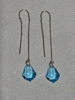 Swarovski Baroque Aquamarine Crystal 14k Gold Filled 2” Chain Threader Earrings